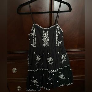 Urban Outfitters Black Dress with White Floral Embroidery